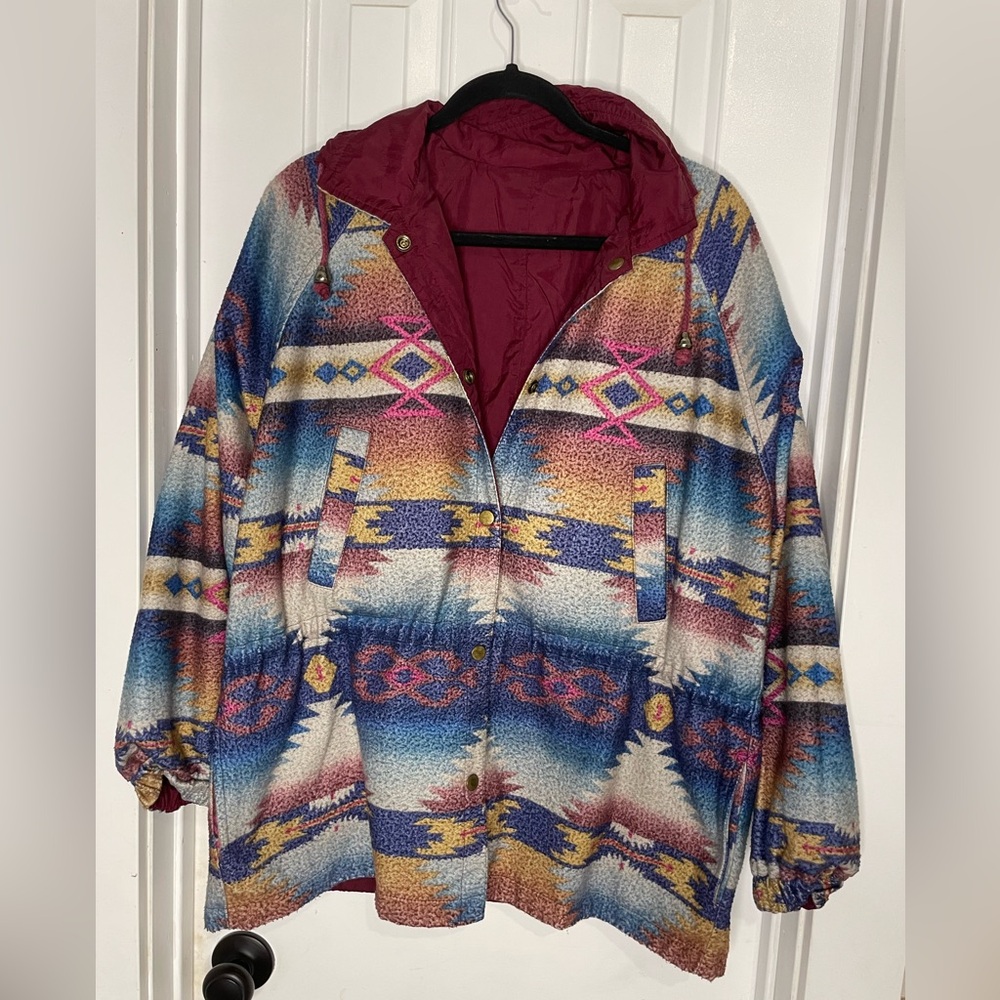 Vintage 90s Reversible Native Print Jacket/Windbreaker Snap